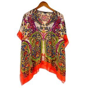Talbots Silk Sheer Tunic Top S M Colorful Paisley Boho Resort Blouse Festival